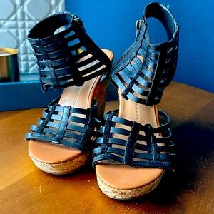 Dolce Vita Black Strappy Cork Wedge Heels